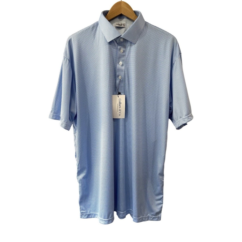 Collars & Co. Semi-Spread Collar Polo 2XL Blue white houndstooth NWT